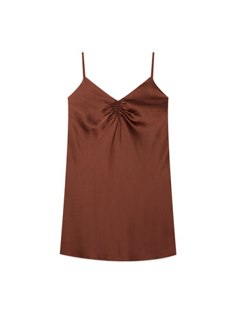 Коричнева коктейльна, вечірня сукня сукня-комбінація Stradivarius однотонна