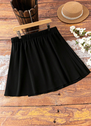 Черная кэжуал однотонная юбка SHEIN плиссе, на запах