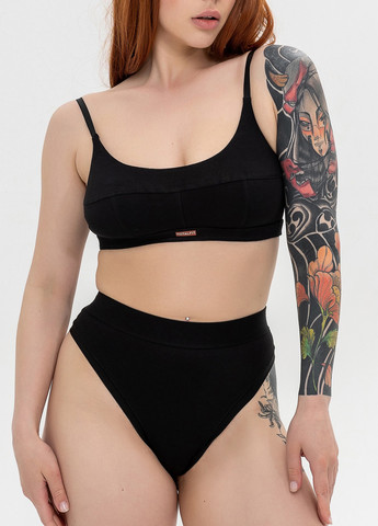 Черный демисезонный хлопковый комплект белья бралет и стринги TOTALFIT