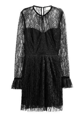 Чорна кежуал сукня плісована, кльош H&M однотонна