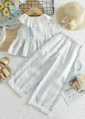 Молочний літній костюм (блуза, штани) SHEIN