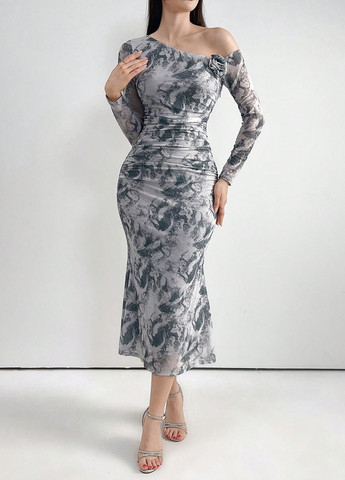 Сіра кежуал, вечірня сукня силуетна SHEIN тай-дай