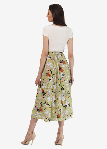 Оливковая кэжуал цветочной расцветки юбка Lila Kass а-силуэта (трапеция)