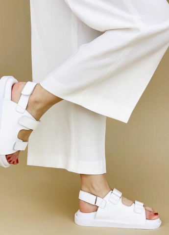 Белые босоножки на липучках натуральная кожа eva shoes CHI на липучке