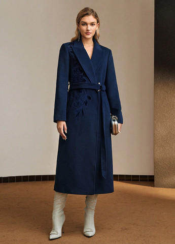 Синее демисезонное Пальто двубортное SHEIN