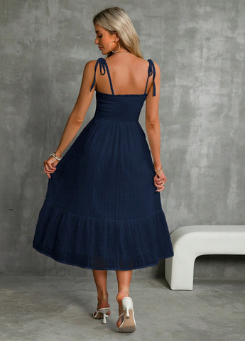 Темно-синее кэжуал платье а-силуэт SHEIN однотонное