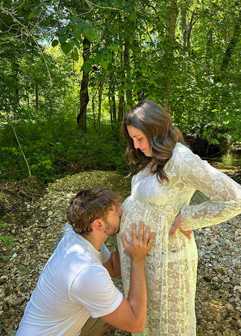 Кремовое праздничный, вечернее платье для беременных SHEIN однотонное