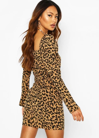 Коричневое кэжуал платье Boohoo леопардовый