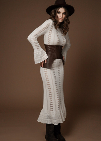 Молочное кэжуал платье платье-свитер Gepur однотонное