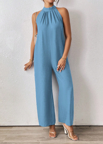 Комбінезон SHEIN комбінезон-брюки однотонний блакитний кежуал поліестер