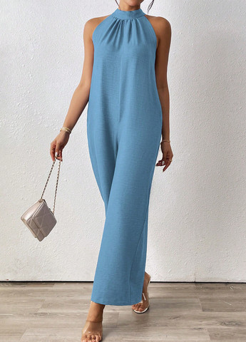 Комбінезон SHEIN комбінезон-брюки однотонний блакитний кежуал поліестер