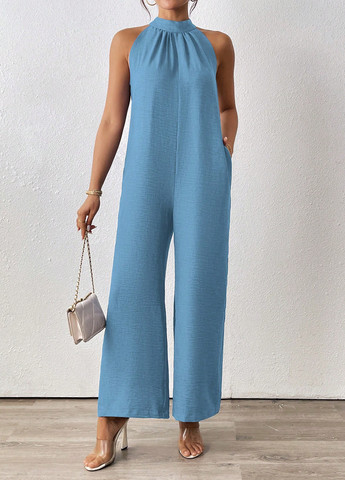 Комбінезон SHEIN комбінезон-брюки однотонний блакитний кежуал поліестер