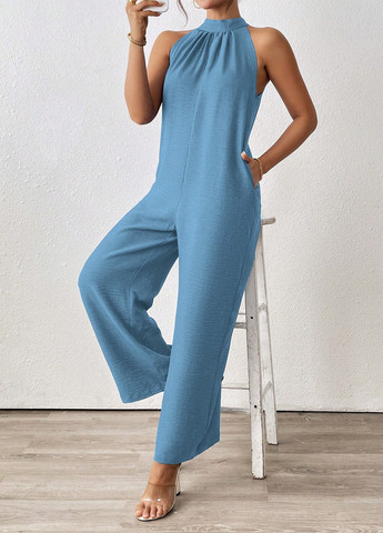 Комбінезон SHEIN комбінезон-брюки однотонний блакитний кежуал поліестер