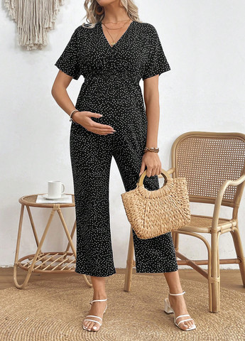 Комбинезон SHEIN комбинезон-брюки горошек чёрный кэжуал полиэстер