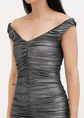 Серебряное коктейльное платье с открытыми плечами, силуэтная Babylon однотонное