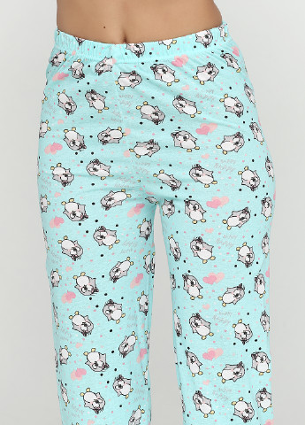 Бирюзовый демисезонный комплект (футболка, брюки, маска для сна) Rinda Pijama