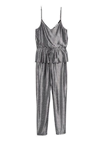 Комбинезон H&M комбинезон-брюки полоска серый кэжуал трикотаж, полиэстер