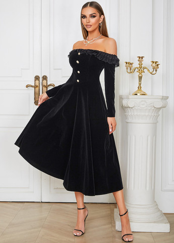 Чорна вечірня сукня з відкритими плечима SHEIN однотонна