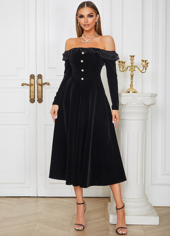 Чорна вечірня сукня з відкритими плечима SHEIN однотонна