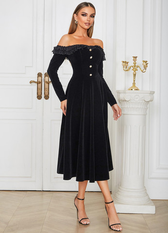 Чорна вечірня сукня з відкритими плечима SHEIN однотонна