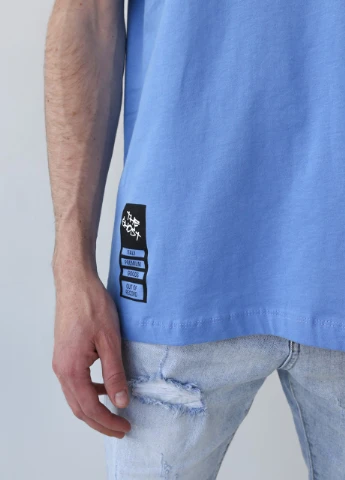 Голубая футболка мужская голубая с принтом широкая JEANSclub Свободная