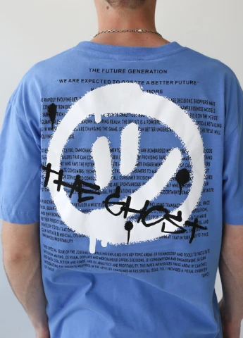 Голубая футболка мужская голубая с принтом широкая JEANSclub Свободная