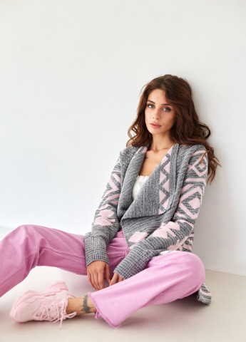 Кардиган Арізона сірий з меланж+ рожевий MEREZHKA (254774448)