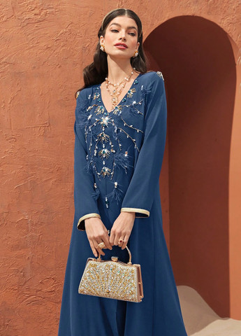 Сіро-синя вечірня сукня а-силует SHEIN з квітковим принтом