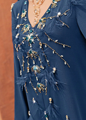 Сіро-синя вечірня сукня а-силует SHEIN з квітковим принтом