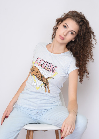М'ятна літня футболка жіноча м`ятного кольору з малюнком Let's Shop