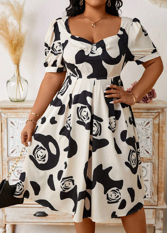 Белое кэжуал платье в стиле ампир SHEIN розы