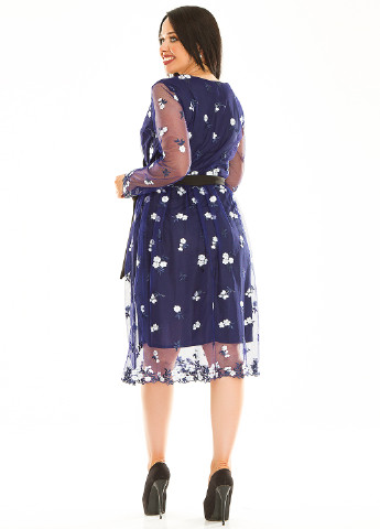 Темно-синее кэжуал платье на запах Primyana с цветочным принтом
