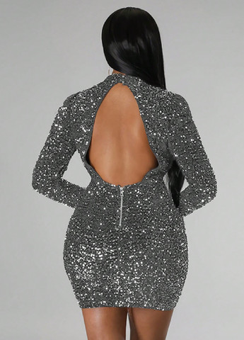 Серебряное вечернее платье силуэтная, с открытой спиной SHEIN однотонное