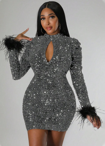 Серебряное вечернее платье силуэтная, с открытой спиной SHEIN однотонное