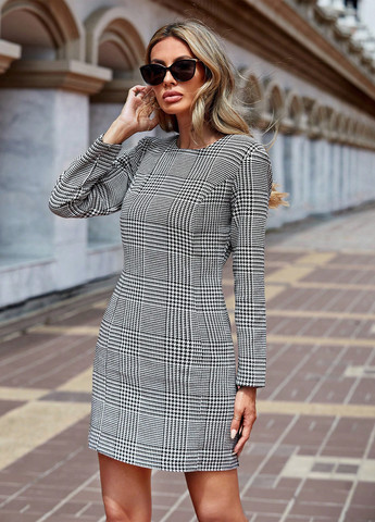 Серое кэжуал, деловое платье футляр SHEIN с узором пье-де-пуль «гусиная лапка»