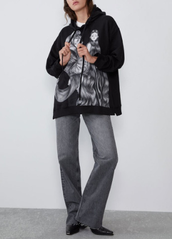 Худи женское удлиненное с принтом и разрезами по бокам Style Berni Fashion 55468 (231479942)