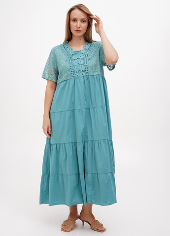 Бирюзовое кэжуал платье оверсайз L&N однотонное