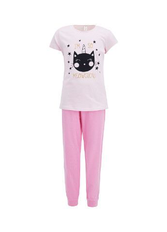 Светло-розовая всесезон пижама футболка + брюки DeFacto