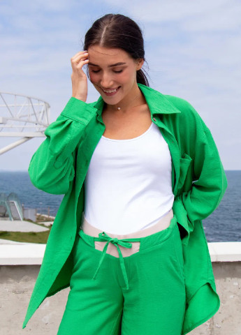 Зелений літній костюм для вагітних та годуючих зі штанями м'який з легкої бавовняної тканини To Be (253119061)
