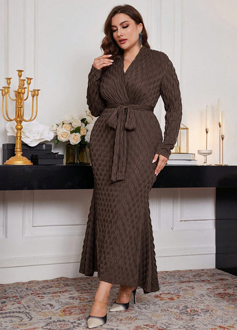 Коричневое вечернее, кэжуал платье годе SHEIN однотонное