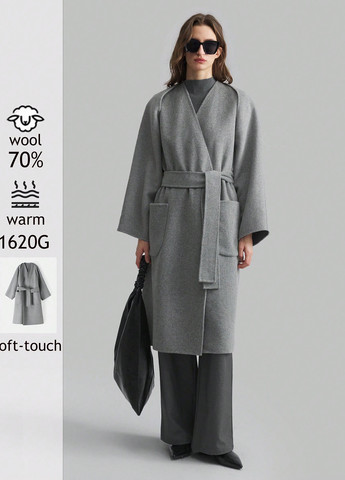 Серое демисезонное Пальто оверсайз SHEIN