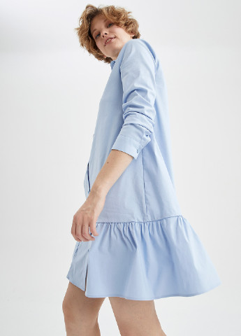 Голубое кэжуал платье рубашка DeFacto