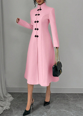 Розовое демисезонное Пальто однобортное SHEIN