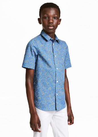 Голубой кэжуал рубашка H&M с коротким рукавом