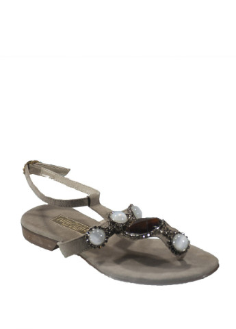 Темно-бежевые босоножки Nila&Nila на низком каблуке с ремешком с камнями итальянские
