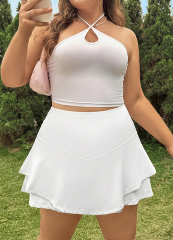 Молочная кэжуал однотонная юбка SHEIN