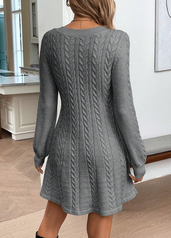 Сіра кежуал сукня кльош, сукня светр SHEIN однотонна