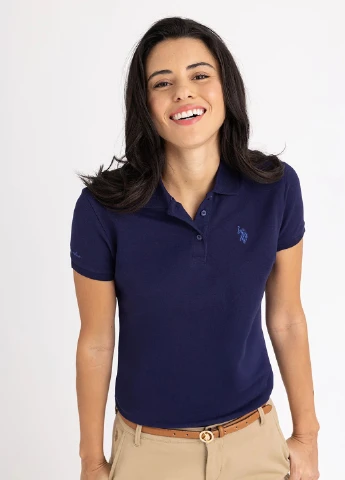 Синяя женская футболка-поло U.S. Polo Assn. однотонная