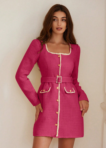 Фуксиновое (цвета Фуксия) праздничный платье а-силуэт SHEIN однотонное