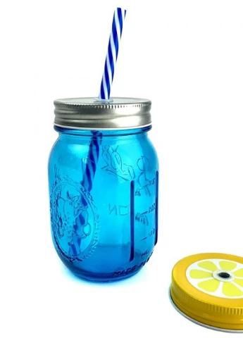 Банка Ball Mason Jars с трубочкой и 2 крышками, Голубой 400 мл More (253888716)